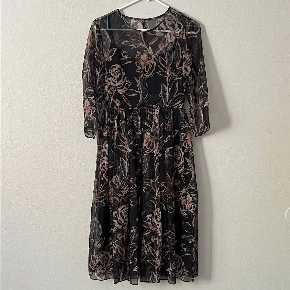 Like New! Espiga Marble Floral Mesh Midi Dress 3/4 Sleeve in Size 4